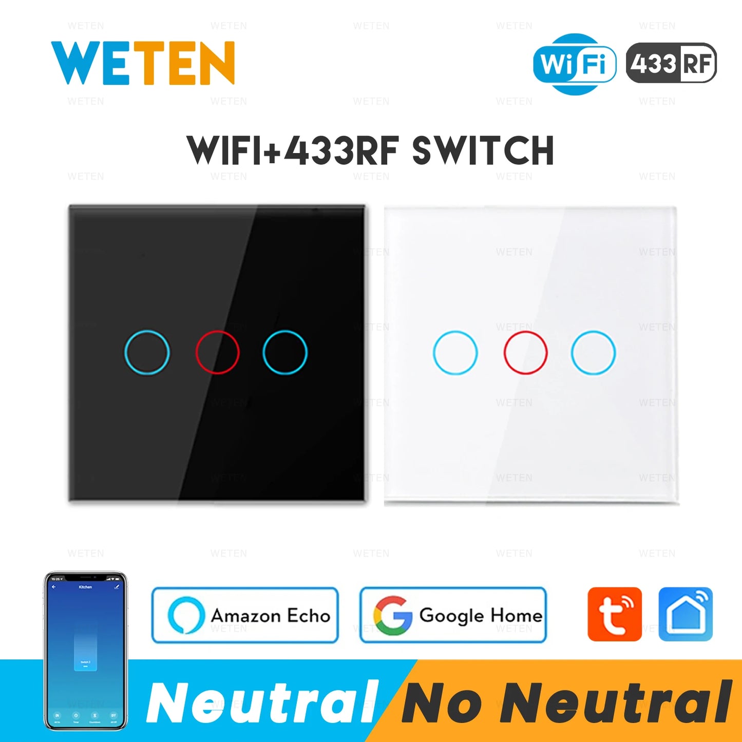 Smart Wifi RF Wall Touch Light Switch - Smart Life App Support Alexa Google Home