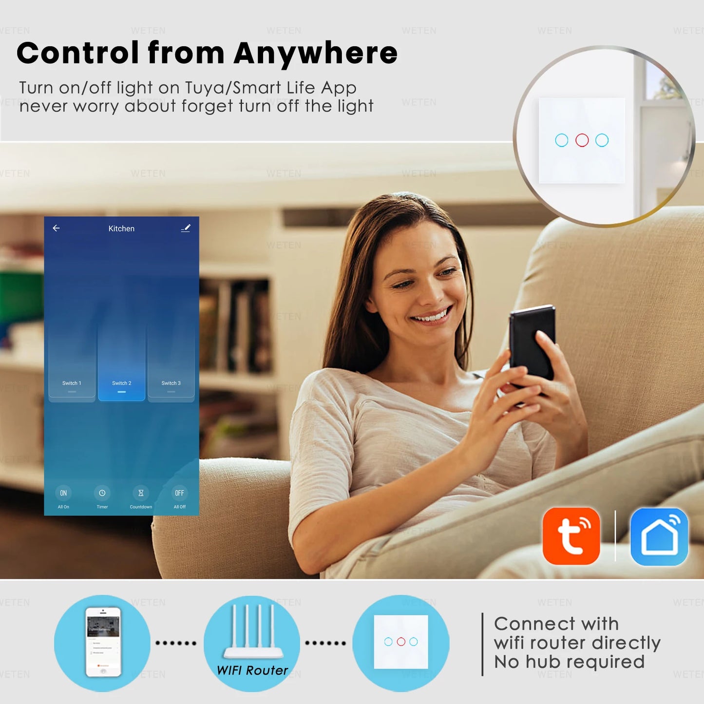Smart Wifi RF Wall Touch Light Switch - Smart Life App Support Alexa Google Home